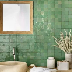Ro'Ma Nature Carrelage Zellige Marocain Vert d'eau 5x5 cm (vendu par plaque de 30x30 cm soit 0,09 m²) -