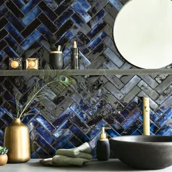 Ro'Ma Nature Carrelage Zellige Marocain Bleu Magique 5x15 cm (vendu par 1 m²) -