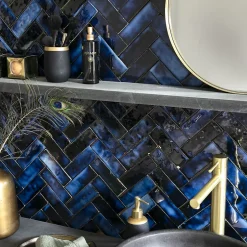 Ro'Ma Nature Carrelage Zellige Marocain Bleu Magique 5x15 cm (vendu par 1 m²) -