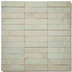 Carrelage Zellige Marocain Vert Tilleul 2,5x10 cm (vendu par plaque de 30x30 cm soit 0,09 m²) --Ro'Ma Nature Hot