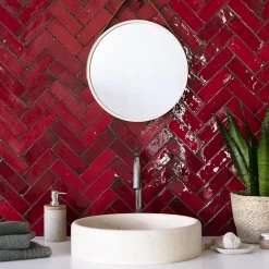 Ro'Ma Nature Carrelage Zellige Marocain Rouge Pétillant 5x15 cm (vendu par 1 m²) -