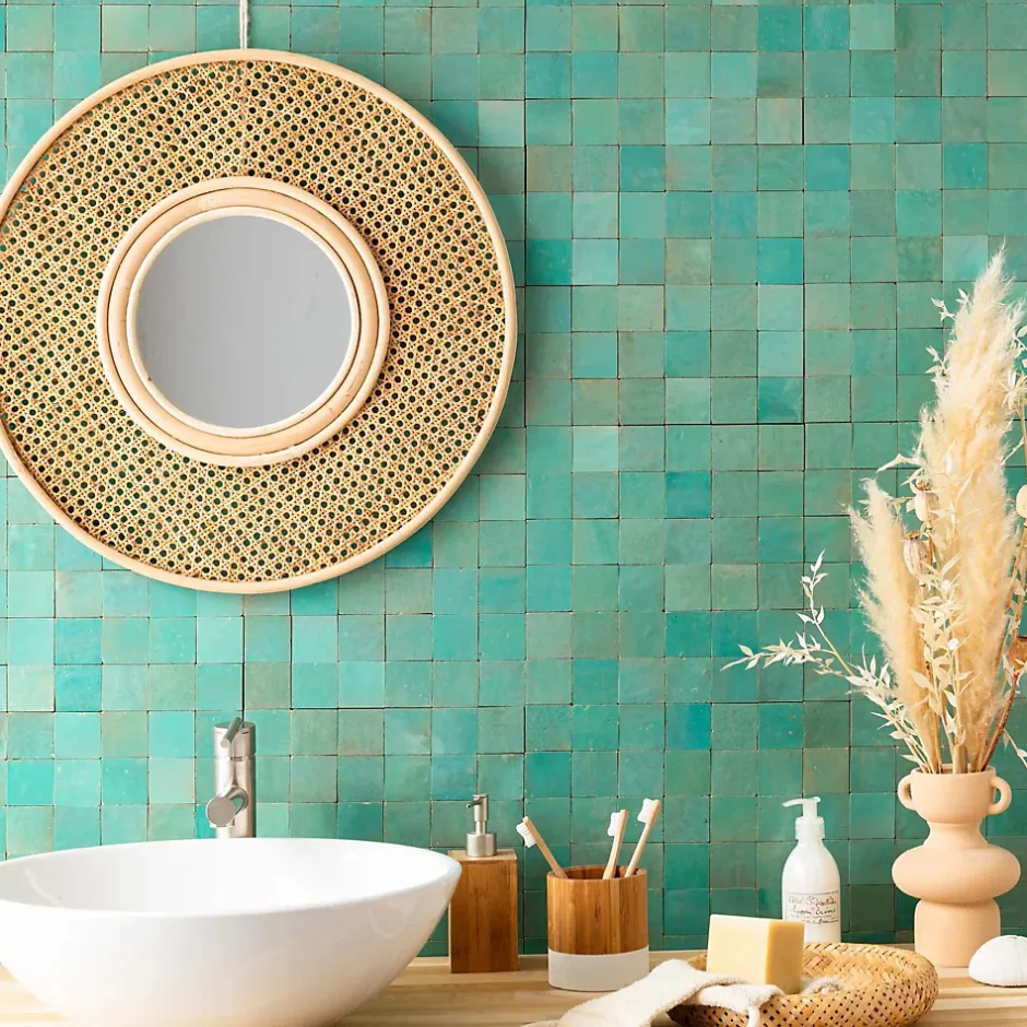 Ro'Ma Nature Carrelage Zellige Marocain Vert Pacifique 5x5 cm (vendu par plaque de 30x30 cm soit 0,09 m²) -