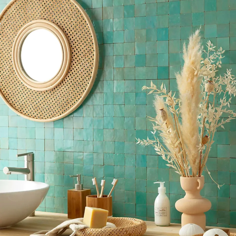 Ro'Ma Nature Carrelage Zellige Marocain Vert Pacifique 5x5 cm (vendu par plaque de 30x30 cm soit 0,09 m²) -