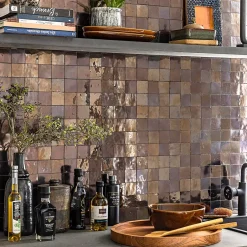 Ro'Ma Nature Carrelage Zellige Marocain Bronze 5x5 cm (vendu par plaque de 30x30 cm soit 0,09 m²) -