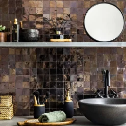 Ro'Ma Nature Carrelage Zellige Marocain Bronze 5x5 cm (vendu par plaque de 30x30 cm soit 0,09 m²) -