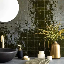 Carrelage Zellige Marocain Vert Empire 5x5 cm (vendu par plaque de 30x30 cm soit 0,09 m²) --Ro'Ma Nature Sale