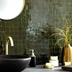 Carrelage Zellige Marocain Vert Empire 5x5 cm (vendu par plaque de 30x30 cm soit 0,09 m²) --Ro'Ma Nature Sale