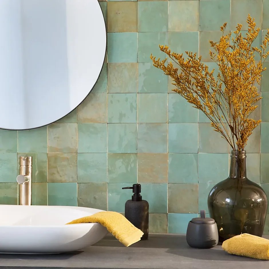 Carrelage Zellige Marocain Bleu Maldives 10x10 cm (vendu par 1 m²) --Ro'Ma Nature Hot