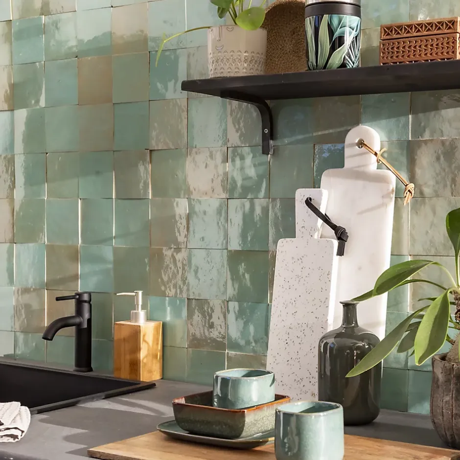 Carrelage Zellige Marocain Bleu Maldives 10x10 cm (vendu par 1 m²) --Ro'Ma Nature Hot