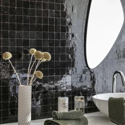 Ro'Ma Nature Carrelage Zellige Marocain Noir Intense 5x5 cm (vendu par plaque de 30x30 cm soit 0,09 m²) -