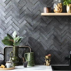 Ro'Ma Nature Carrelage Zellige Marocain Noir Carbone 5x15 cm (vendu par 1 m²) -