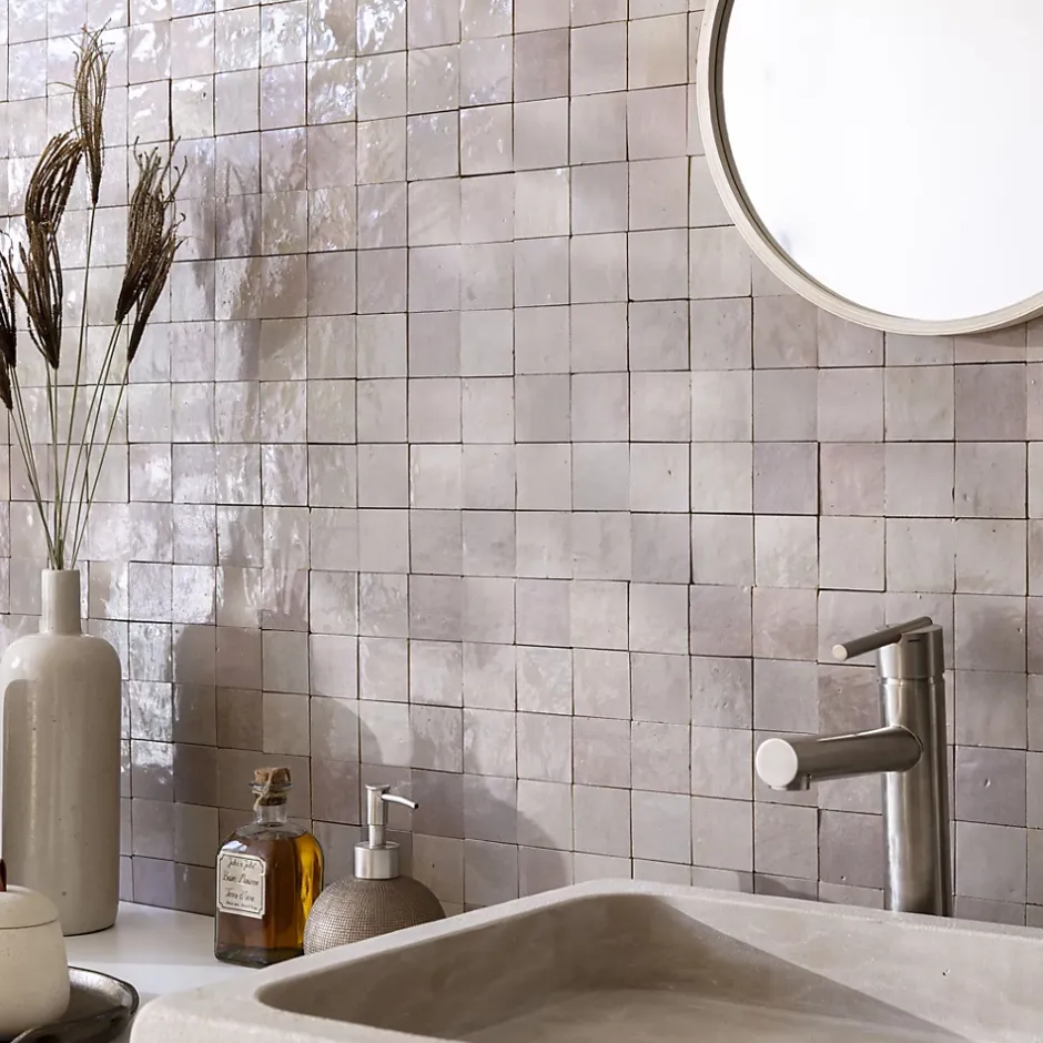 Ro'Ma Nature Carrelage Zellige Marocain Gris de lin 5x5 cm (vendu par plaque de 30x30 cm soit 0,09 m²) -