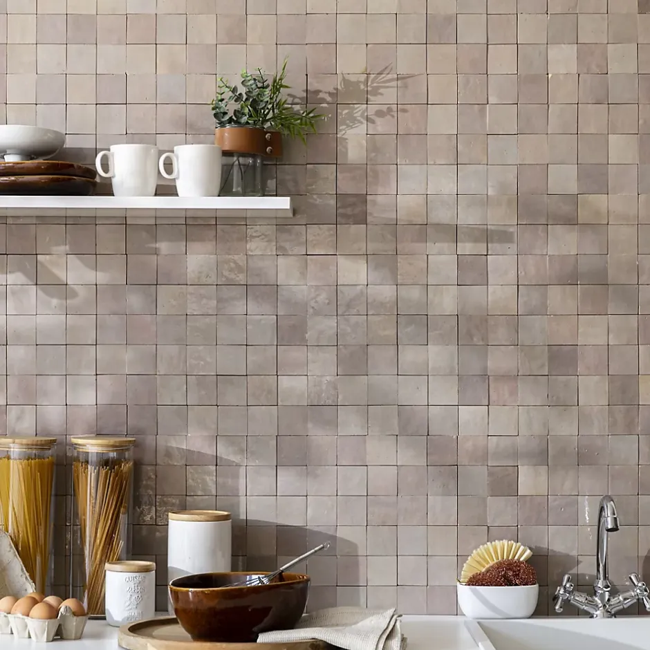 Ro'Ma Nature Carrelage Zellige Marocain Gris de lin 5x5 cm (vendu par plaque de 30x30 cm soit 0,09 m²) -