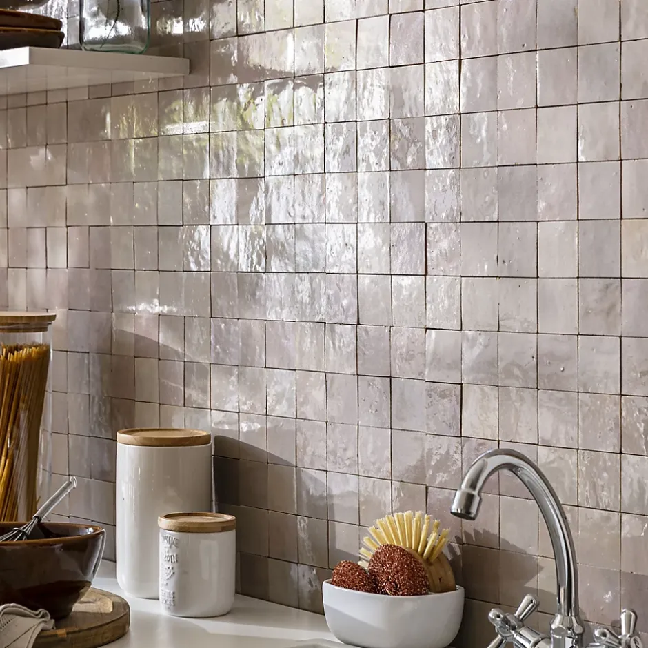 Ro'Ma Nature Carrelage Zellige Marocain Gris de lin 5x5 cm (vendu par plaque de 30x30 cm soit 0,09 m²) -