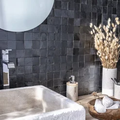 Carrelage Zellige Marocain Noir Métal 5x5 cm (vendu par plaque de 30x30 cm soit 0,09 m²) --Ro'Ma Nature Discount