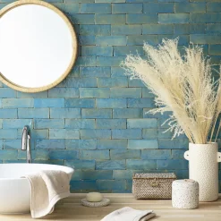 Carrelage Zellige Marocain Bleu Lazuli 5x15 cm (vendu par 1 m²) --Ro'Ma Nature