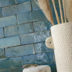 Carrelage Zellige Marocain Bleu Lazuli 5x15 cm (vendu par 1 m²) --Ro'Ma Nature