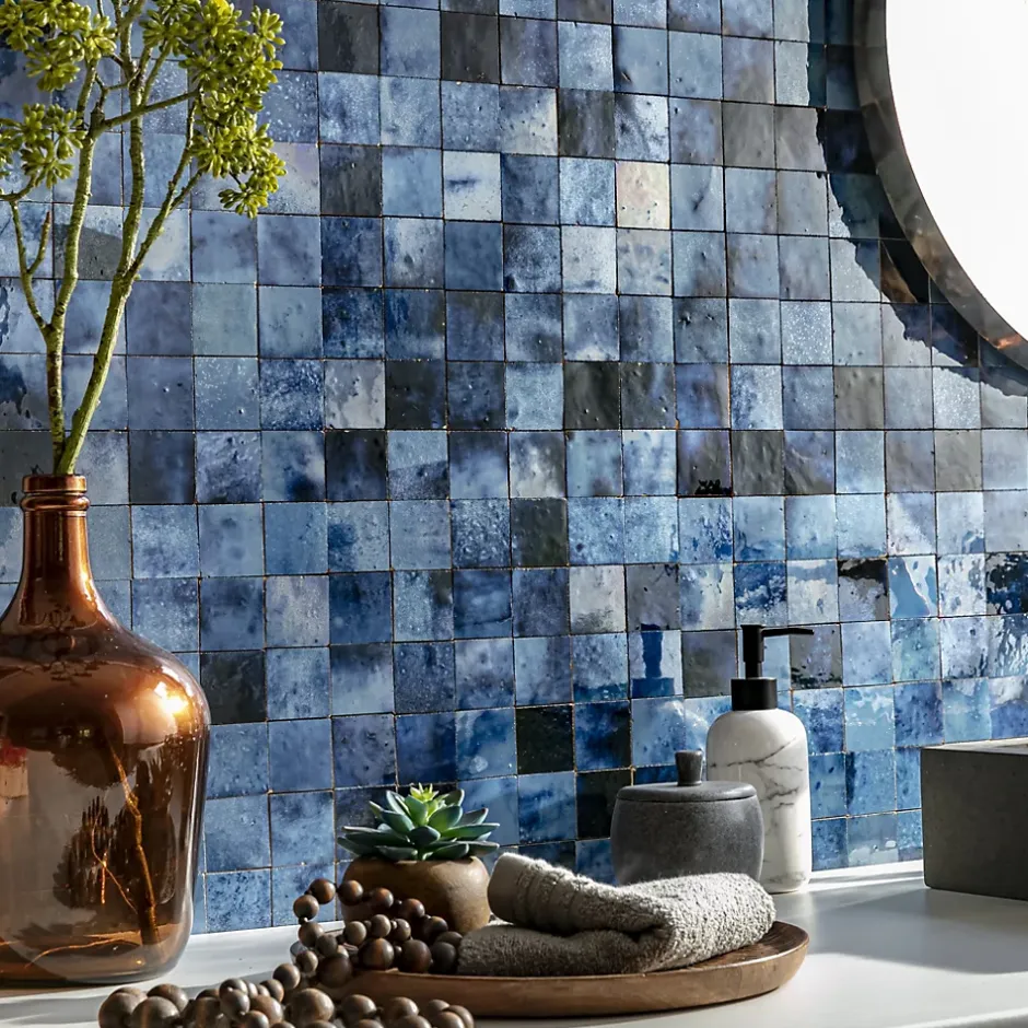 Ro'Ma Nature Carrelage Zellige Marocain Bleu Magique 5x5 cm (vendu par plaque de 30x30 cm soit 0,09 m²) -