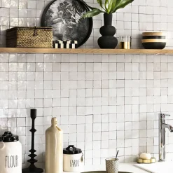 Carrelage Zellige Marocain Blanc Fes 5x5 cm (vendu par plaque de 30x30 cm soit 0,09 m²) --Ro'Ma Nature Outlet