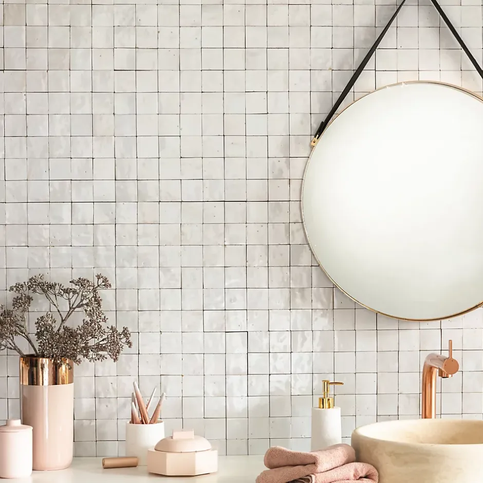 Carrelage Zellige Marocain Blanc Fes 5x5 cm (vendu par plaque de 30x30 cm soit 0,09 m²) --Ro'Ma Nature Outlet