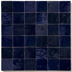 Carrelage Zellige Marocain Bleu Nuit 5x5 cm (vendu par plaque de 30x30 cm soit 0,09 m²) --Ro'Ma Nature
