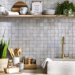 Ro'Ma Nature Carrelage Zellige Marocain Gris Cielo 5x5 cm (vendu par plaque de 30x30 cm soit 0,09 m²) -