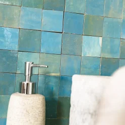 Ro'Ma Nature Carrelage Zellige Marocain Bleu Lazuli 5x5 cm (vendu par plaque de 30x30 cm soit 0,09 m²) -