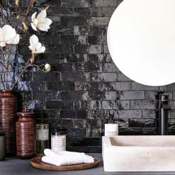 Carrelage Zellige Marocain Noir Intense 5x15 cm (vendu par 1 m²) --Ro'Ma Nature Discount