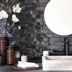 Carrelage Zellige Marocain Noir Intense 5x15 cm (vendu par 1 m²) --Ro'Ma Nature Discount