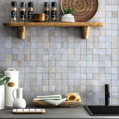 Ro'Ma Nature Carrelage Zellige Marocain Bleu Gustavien 5x5 cm (vendu par plaque de 30x30 cm soit 0,09 m²) -