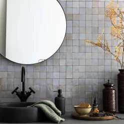 Ro'Ma Nature Carrelage Zellige Marocain Bleu Gustavien 5x5 cm (vendu par plaque de 30x30 cm soit 0,09 m²) -