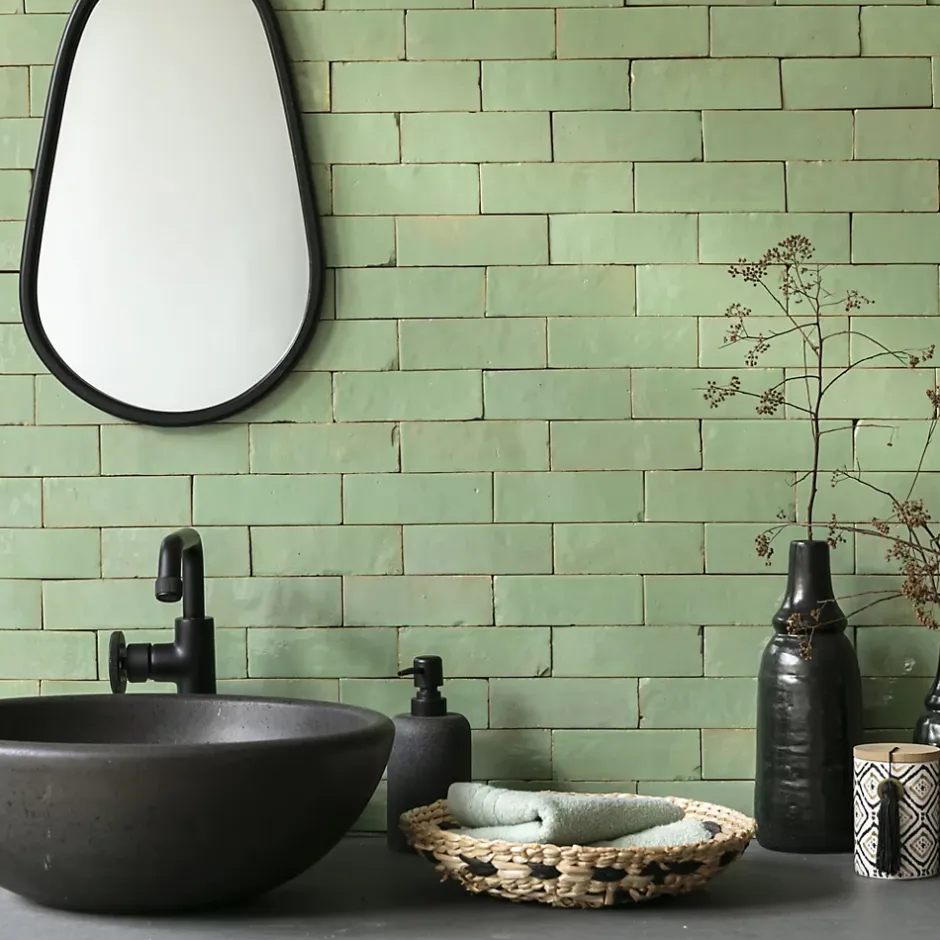 Carrelage Zellige Marocain Vert Amande 5x15 cm (vendu par 1 m²) --Ro'Ma Nature Sale