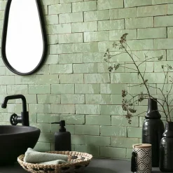 Carrelage Zellige Marocain Vert Amande 5x15 cm (vendu par 1 m²) --Ro'Ma Nature Sale