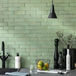 Carrelage Zellige Marocain Vert Amande 5x15 cm (vendu par 1 m²) --Ro'Ma Nature Sale