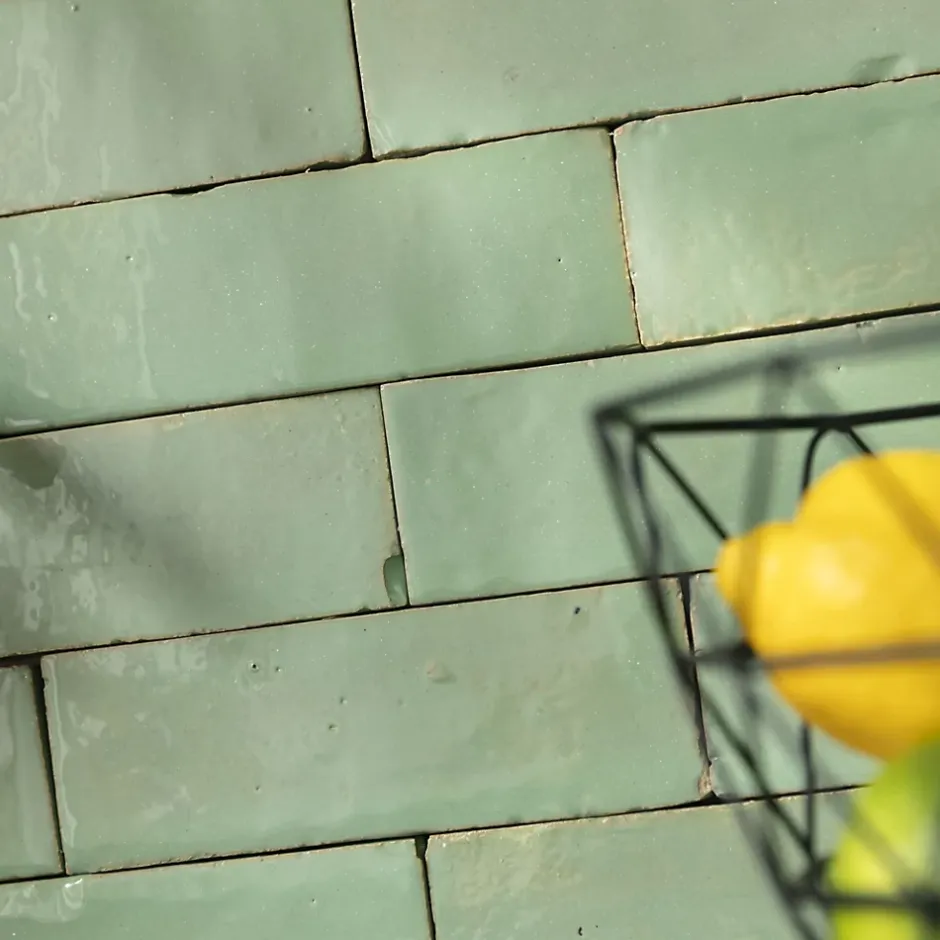 Carrelage Zellige Marocain Vert Amande 5x15 cm (vendu par 1 m²) --Ro'Ma Nature Sale