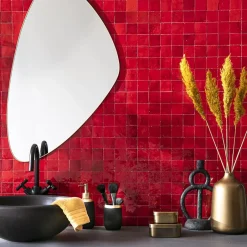 Ro'Ma Nature Carrelage Zellige Marocain Rouge Pétillant 5x5 cm (vendu par plaque de 30x30 cm soit 0,09 m²) -