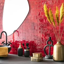 Ro'Ma Nature Carrelage Zellige Marocain Rouge Pétillant 5x5 cm (vendu par plaque de 30x30 cm soit 0,09 m²) -