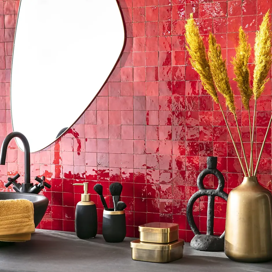 Ro'Ma Nature Carrelage Zellige Marocain Rouge Pétillant 5x5 cm (vendu par plaque de 30x30 cm soit 0,09 m²) -