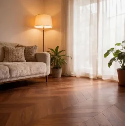 ÉCHANTILLON - Parquet massif chêne français, Pointe de Hongrie, Chevron 600x120x15 mm, Teinte foncée Élégante --Dileci New