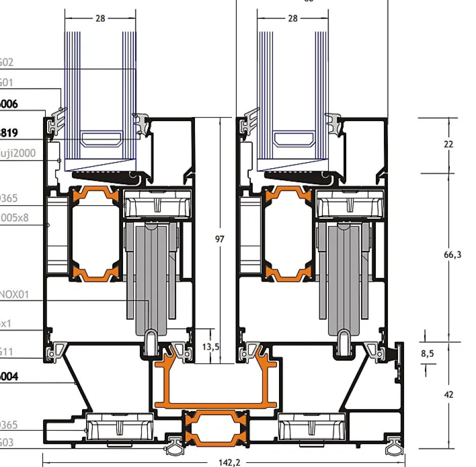 Châssis coulissant en aluminium 2 ventaux DMBG Pro (L.:2400mm x H.:2150mm) Noir RAL 9005-3 in 1 Best