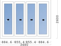 Châssis coulissant en aluminium 4 ventaux ETEM E50 (L.:3480mm x H.:2600) Gris argent-3 in 1 Hot