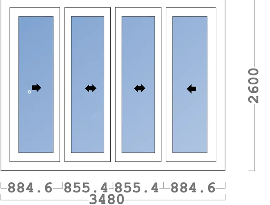 Châssis coulissant en aluminium 4 ventaux ETEM E50 (L.:3480mm x H.:2600) Gris argent-3 in 1 Hot