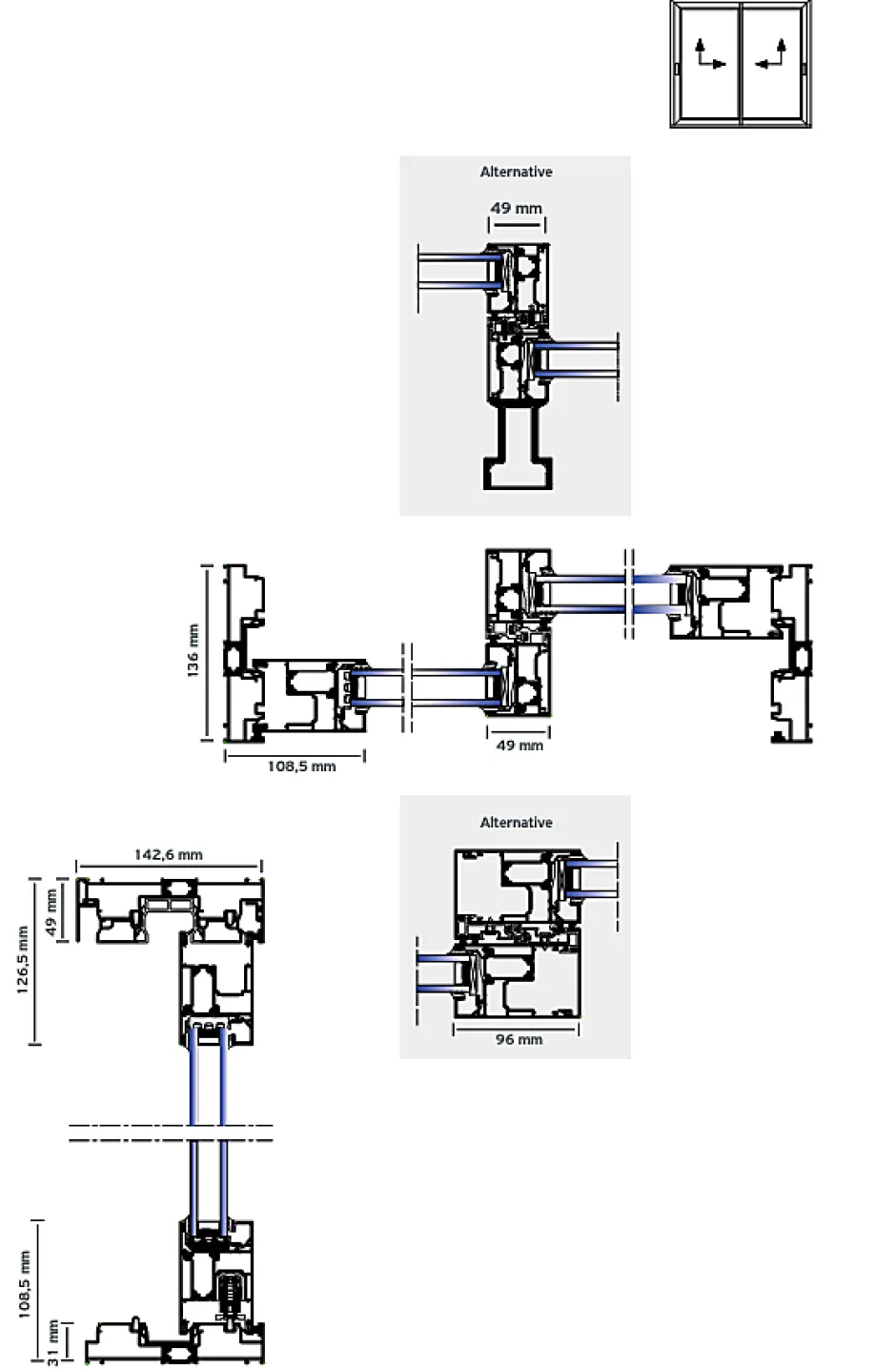 3 in 1 Châssis coulissant en aluminium à soulèvement 4 ventaux SMARTIA S560 (L.:4450mm x H.:2200mm) Blanc RAL 9016