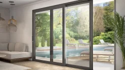 Châssis coulissant en aluminium à soulèvement 4 ventaux SMARTIA S560 (L.:4450mm x H.:2200mm) Gris argent-3 in 1 Hot