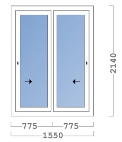 Châssis coulissant en aluminium 2 ventaux DMBG Pro (L.:1550mm x H.:2140mm) Noir RAL 9005-3 in 1 Best