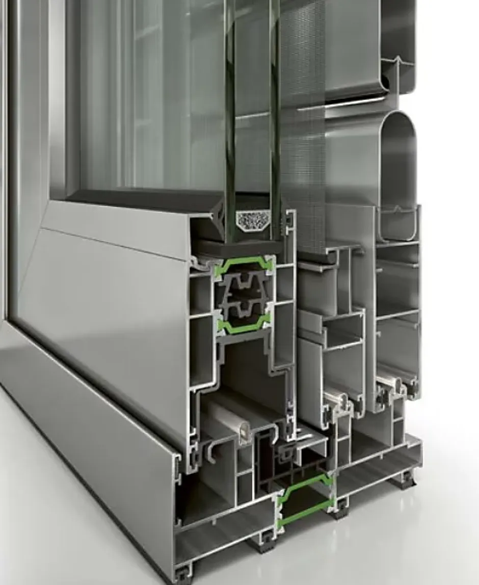 3 in 1 Châssis coulissant en aluminium 4 ventaux ETEM E50 (L.:3480mm x H.:2600) Gris antracite RAL 7016