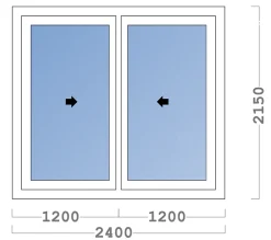 3 in 1 Châssis coulissant en aluminium 2 ventaux DMBG Pro (L.:2400mm x H.:2150mm) Gris argent