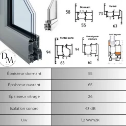 3 in 1 Châssis fixe en Aluminium RAL 9005 ( L.: 180 cm x H.: 180 cm)