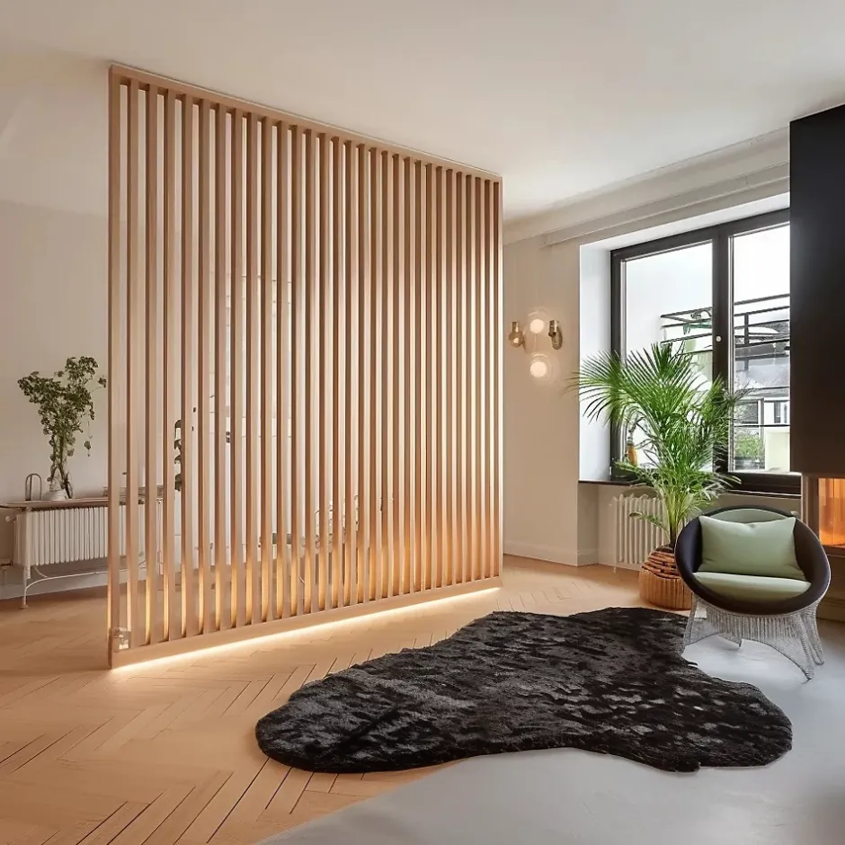 Ad Lyon Cloison Amovible en Chêne Clair - Claustra Ajouré 9 Lames pour Séparation de Pièce (H 260 x L 100 x P 7 cm) - PAR GROUPE