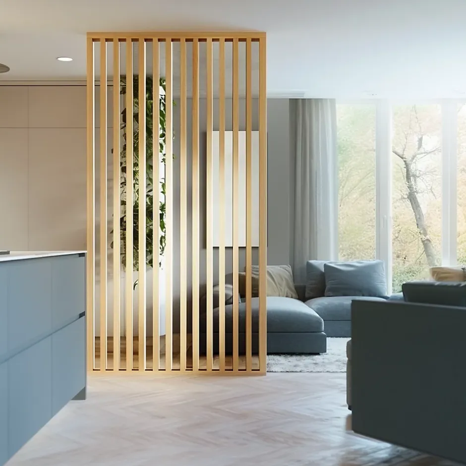 Ad Lyon Cloison Amovible en Chêne Clair - Claustra Ajouré 9 Lames pour Séparation de Pièce (H 250 x L 100 cm) - PAR GROUPE
